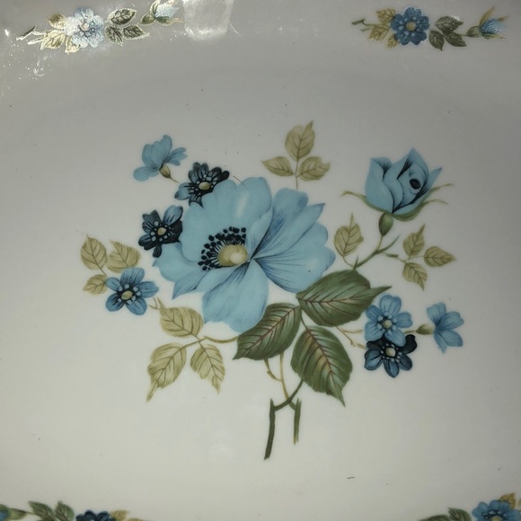 Vintage W Wawel Made in Poland Blue Morning Flower Green Leaves Gold Rim Platter - Picture 2 of 7